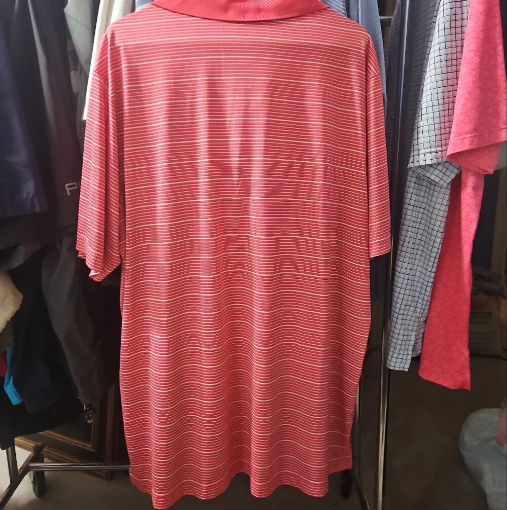 adidas Coral and White Striped Climalite Polo